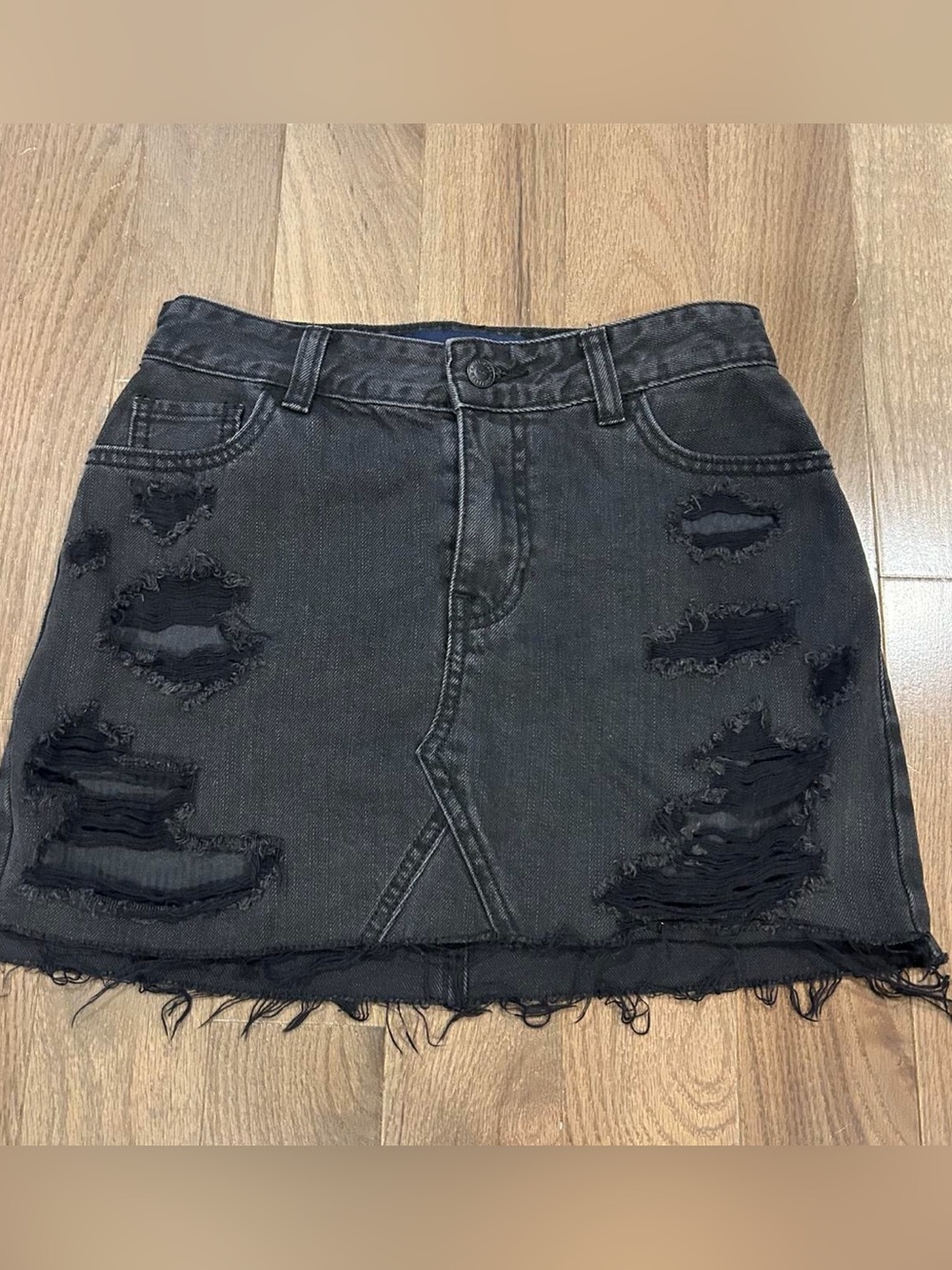 Hollister Black Distressed Denim Mini Skirt
